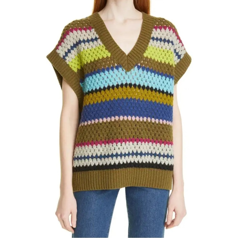 Baum Und Pferdgarten Colette Crochet Striped Wool Knit Sweater Vest Sz Medium